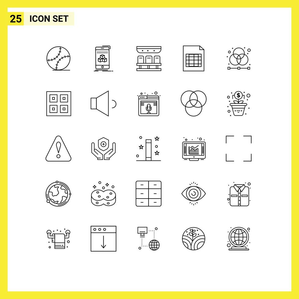 Group of 25 Lines Signs and Symbols for designer creative seats table document Editable Vector Design Elements