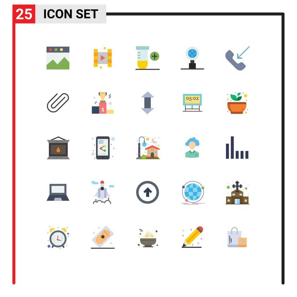 Mobile Interface Flat Color Set of 25 Pictograms of binder phone space outgoing call Editable Vector Design Elements