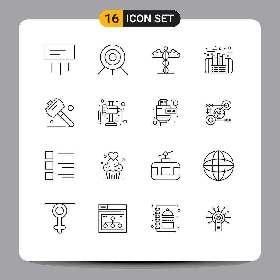 Pictogram Set of 16 Simple Outlines of tools saw medical finance investment Editable Vector Design Elements
