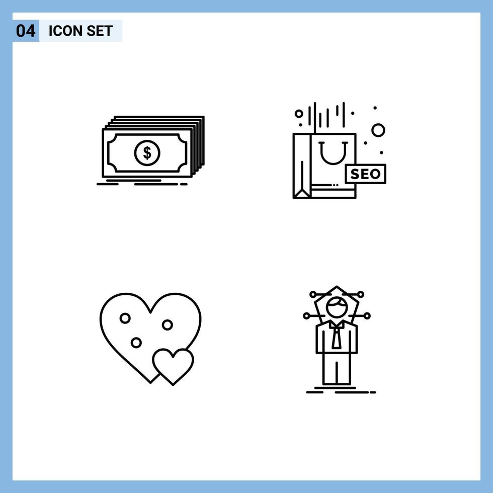 4 Creative Icons Modern Signs and Symbols of cash heart funds package like Editable Vector Design Elements