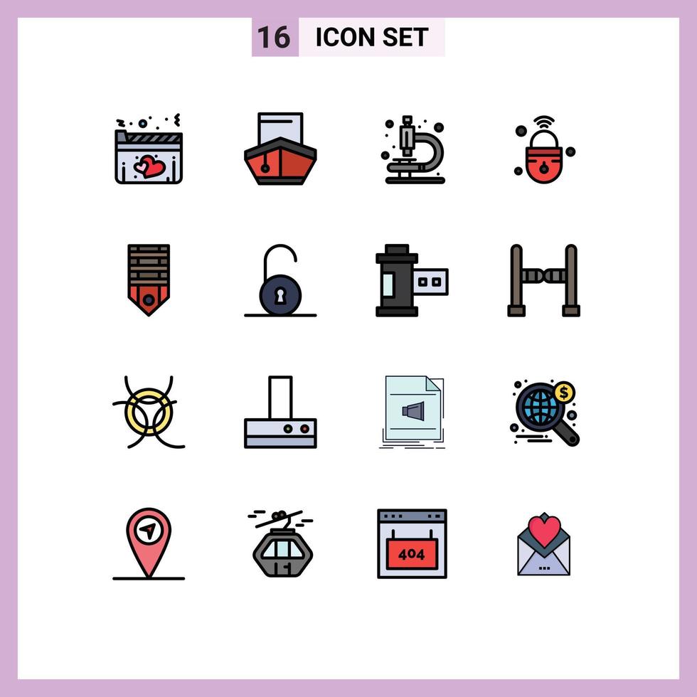 Set of 16 Modern UI Icons Symbols Signs for badge secure vehicles lock internet of things Editable Creative Vector Design Elements