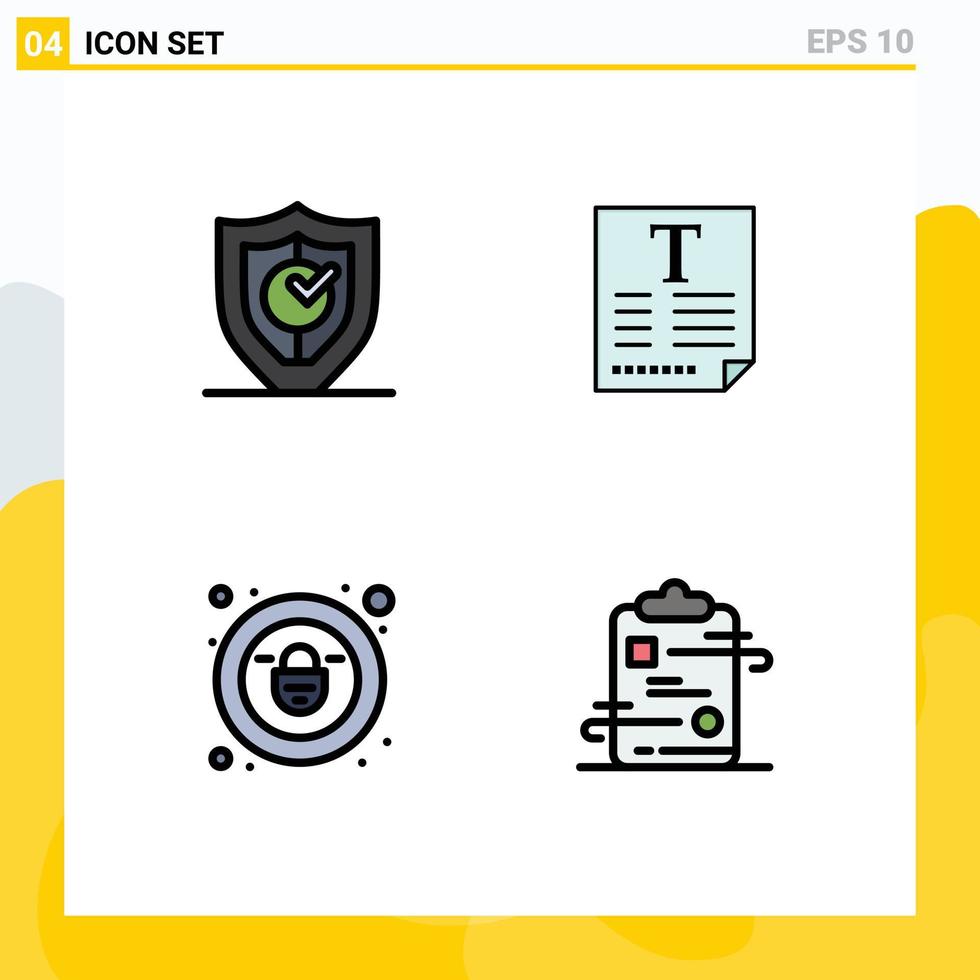 Editable Vector Line Pack of 4 Simple Filledline Flat Colors of gdpr lock secure text security Editable Vector Design Elements