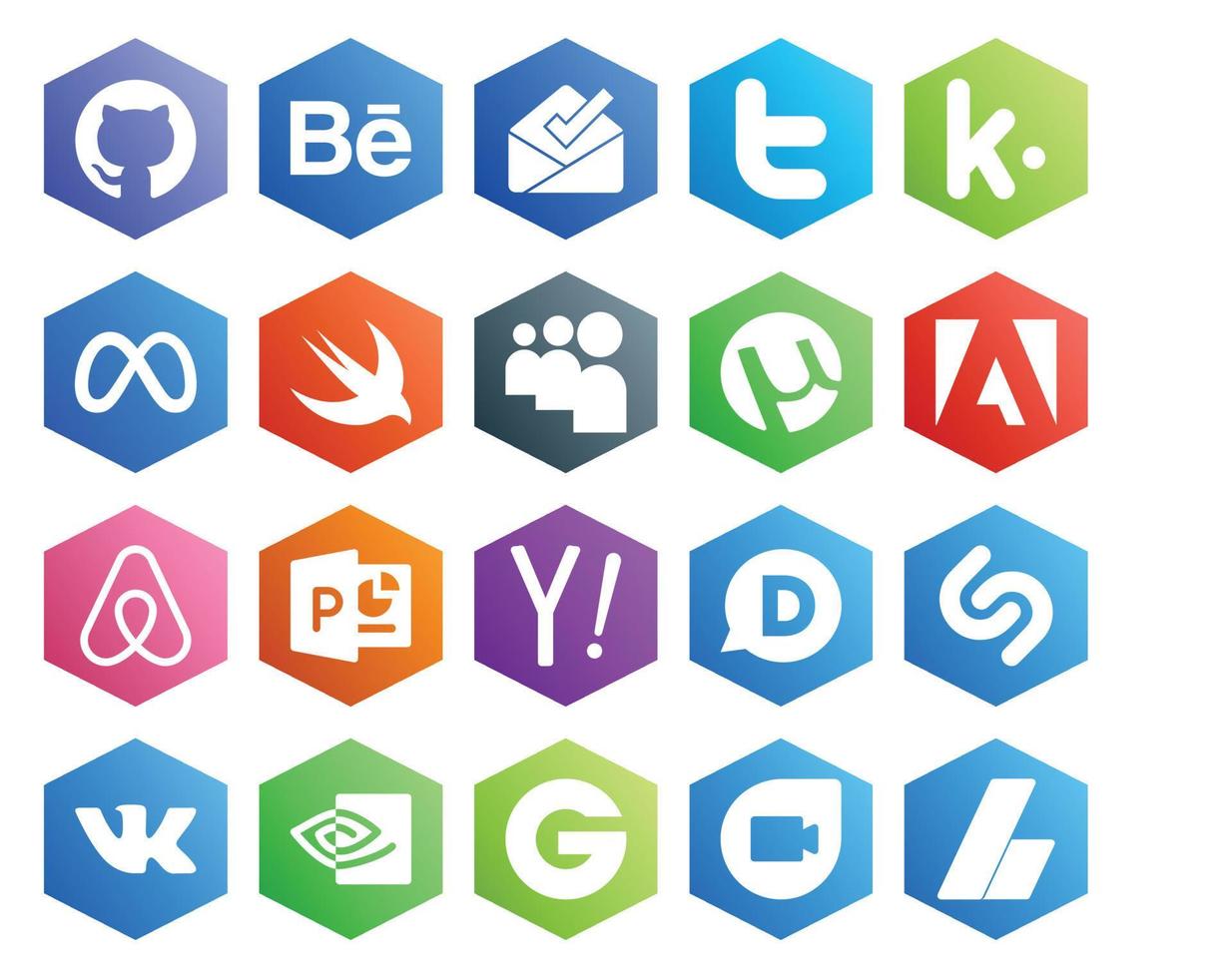 20 Social Media Icon Pack Including shazam search swift yahoo air bnb vector