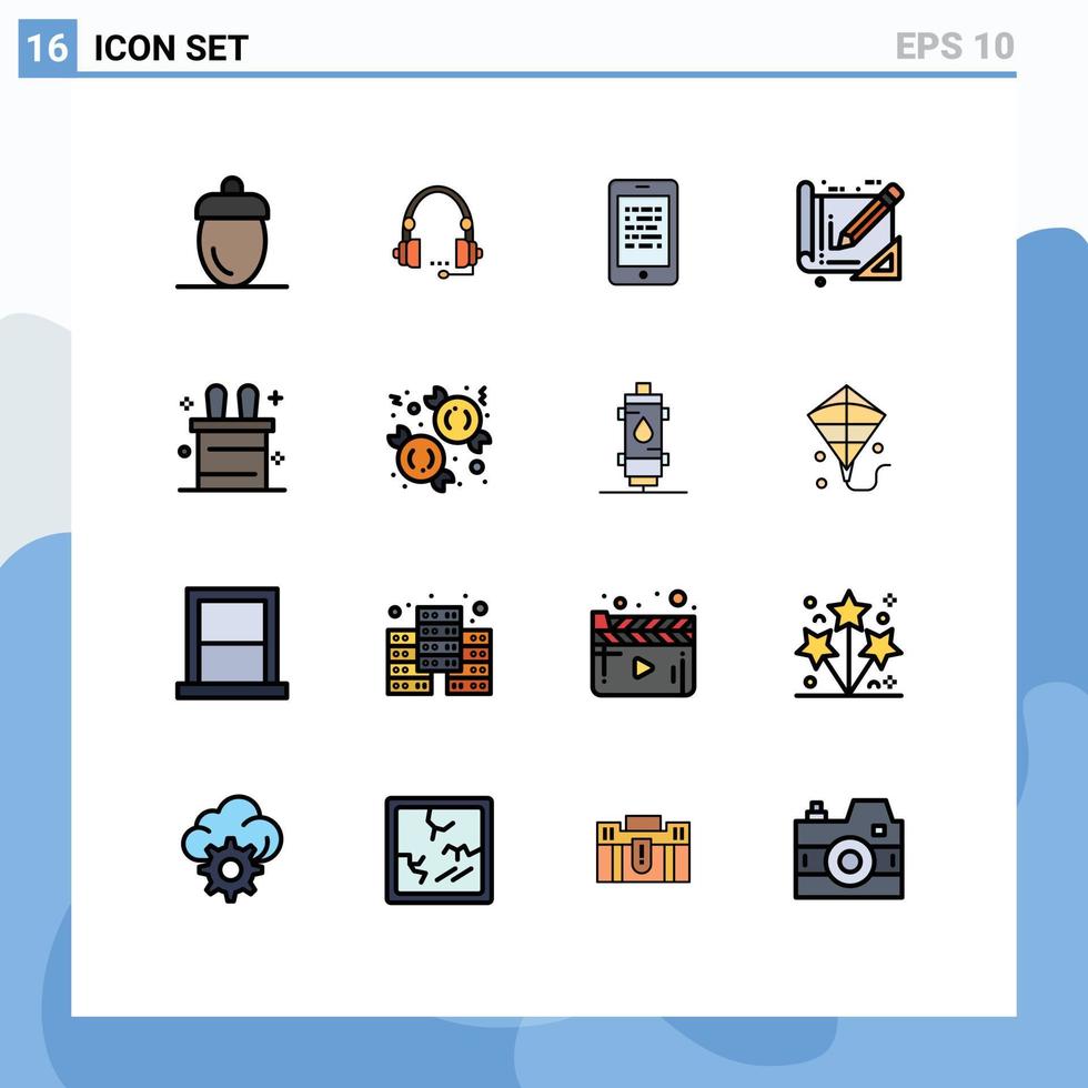 Pack of 16 creative Flat Color Filled Lines of tools secure contact data mobile Editable Creative Vector Design Elements