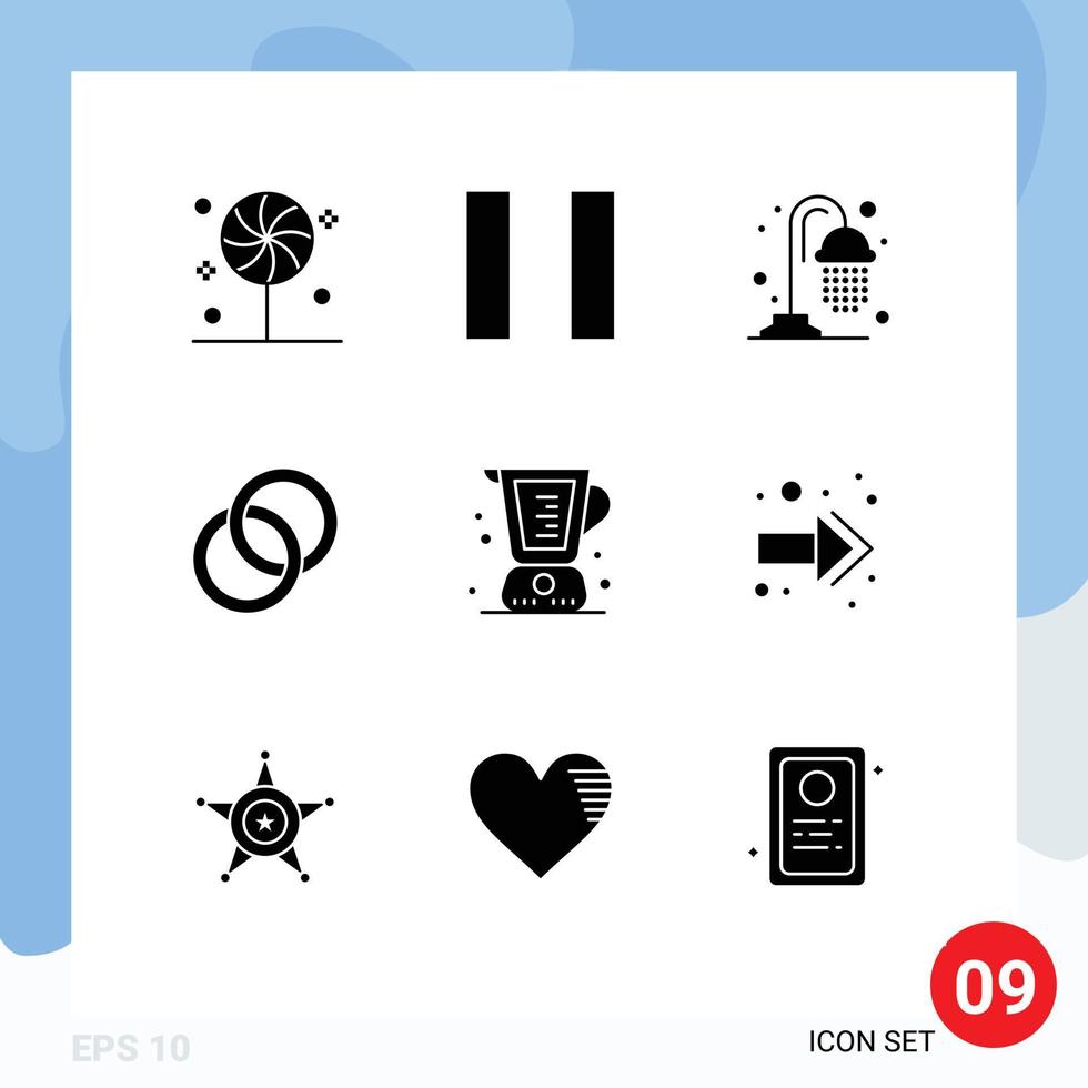 Modern Set of 9 Solid Glyphs and symbols such as arrow jug ring cooking baked Editable Vector Design Elements