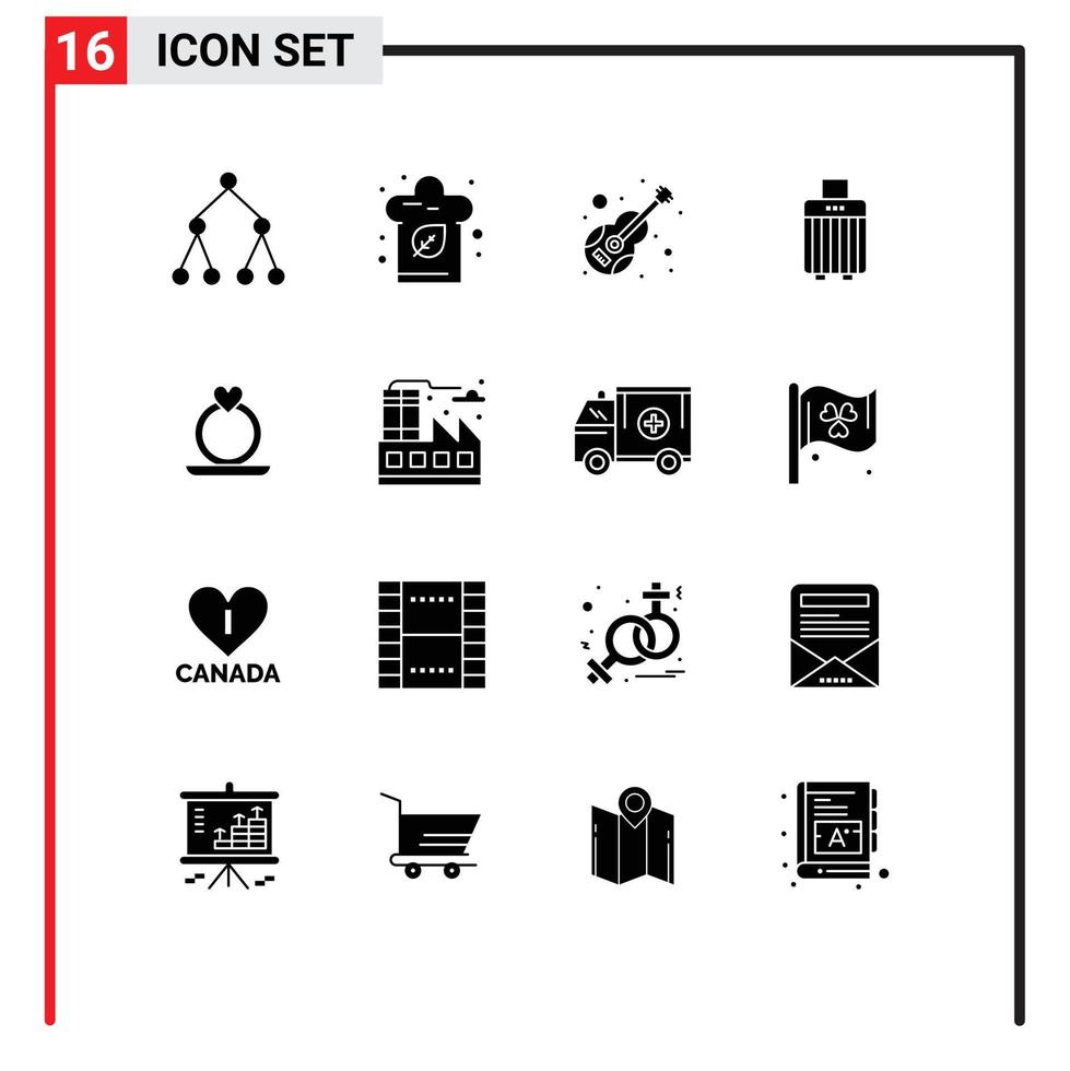 Stock Vector Icon Pack of 16 Line Signs and Symbols for heart buy instrument handbag bag Editable Vector Design Elements