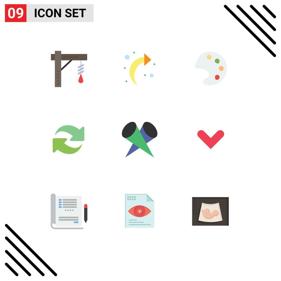 Universal Icon Symbols Group of 9 Modern Flat Colors of popular featured color repeat reload Editable Vector Design Elements