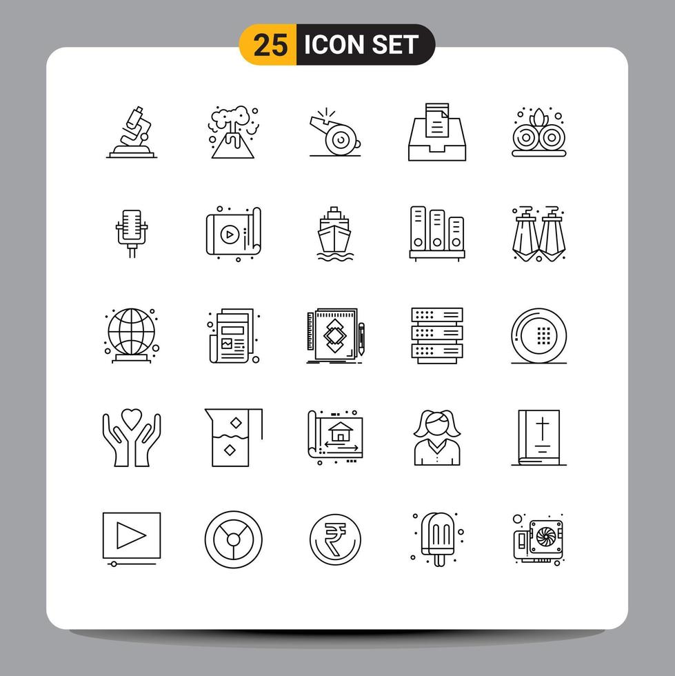Modern Set of 25 Lines Pictograph of microphone nature referee lotus mail Editable Vector Design Elements
