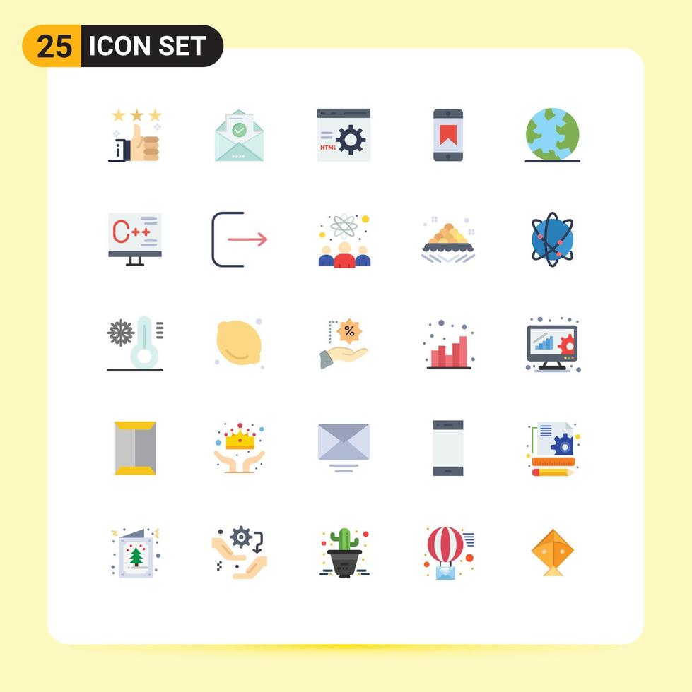 Mobile Interface Flat Color Set of 25 Pictograms of earth award education achievements development Editable Vector Design Elements