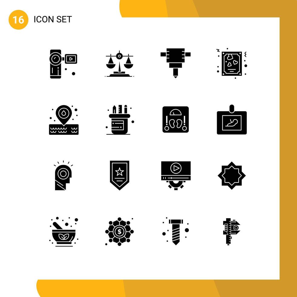 Universal Icon Symbols Group of 16 Modern Solid Glyphs of supplies office card park placeholder Editable Vector Design Elements