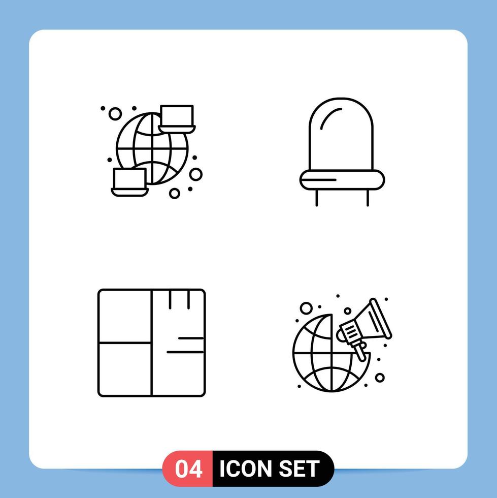 4 User Interface Line Pack of modern Signs and Symbols of global buildings streamline light plant Editable Vector Design Elements