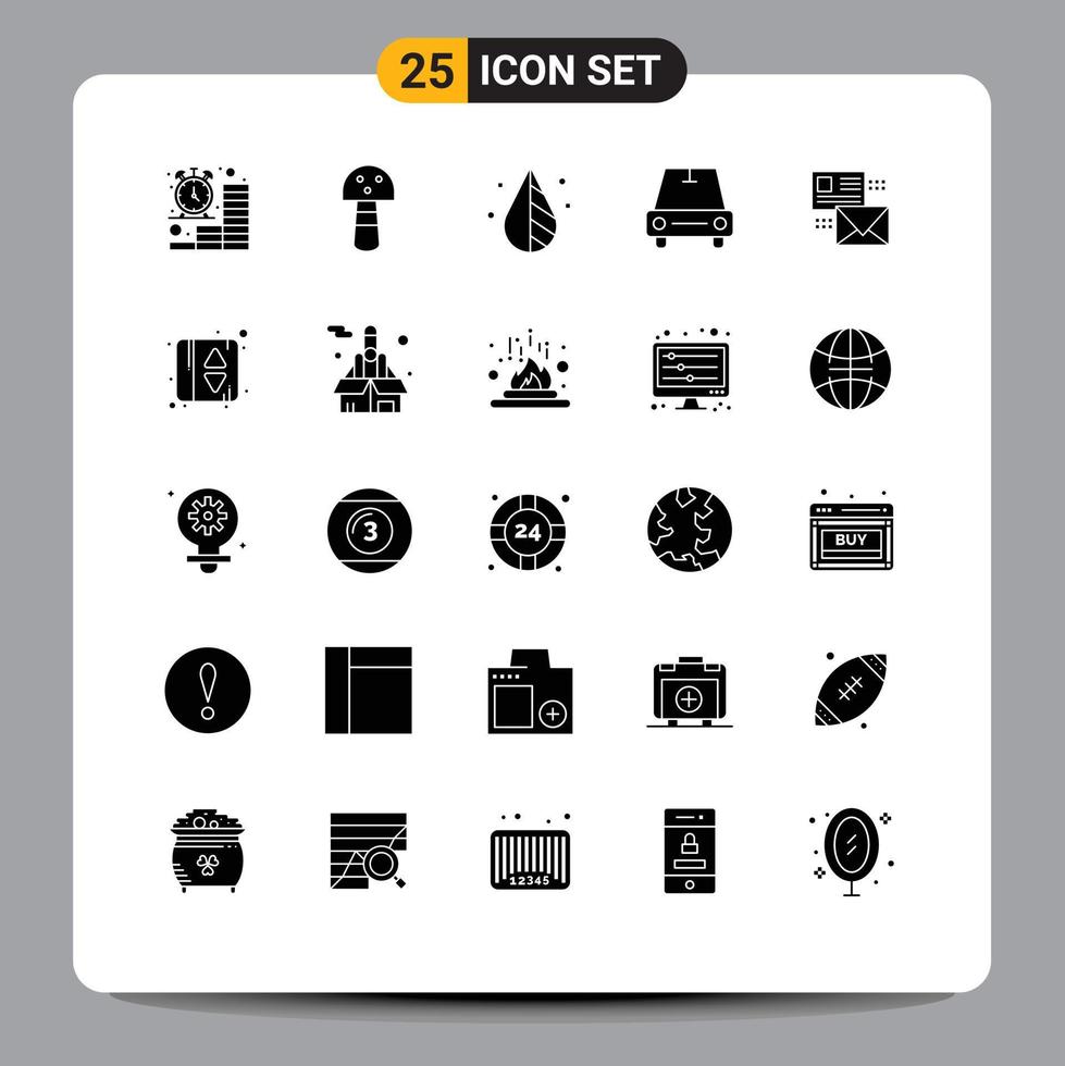 Universal Icon Symbols Group of 25 Modern Solid Glyphs of e mailing color van car Editable Vector Design Elements