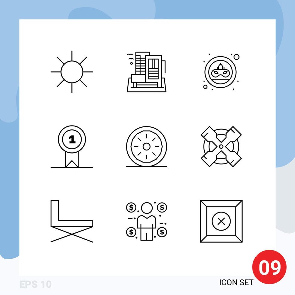 Group of 9 Modern Outlines Set for dinner win carnival st prize Editable Vector Design Elements