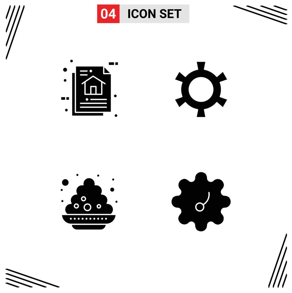 Pictogram Set of 4 Simple Solid Glyphs of architecture plate document gear festival Editable Vector Design Elements