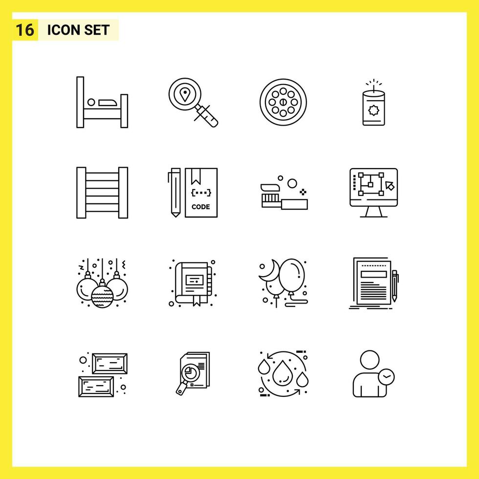 Set of 16 Commercial Outlines pack for coding ladder extractor chinese candle Editable Vector Design Elements