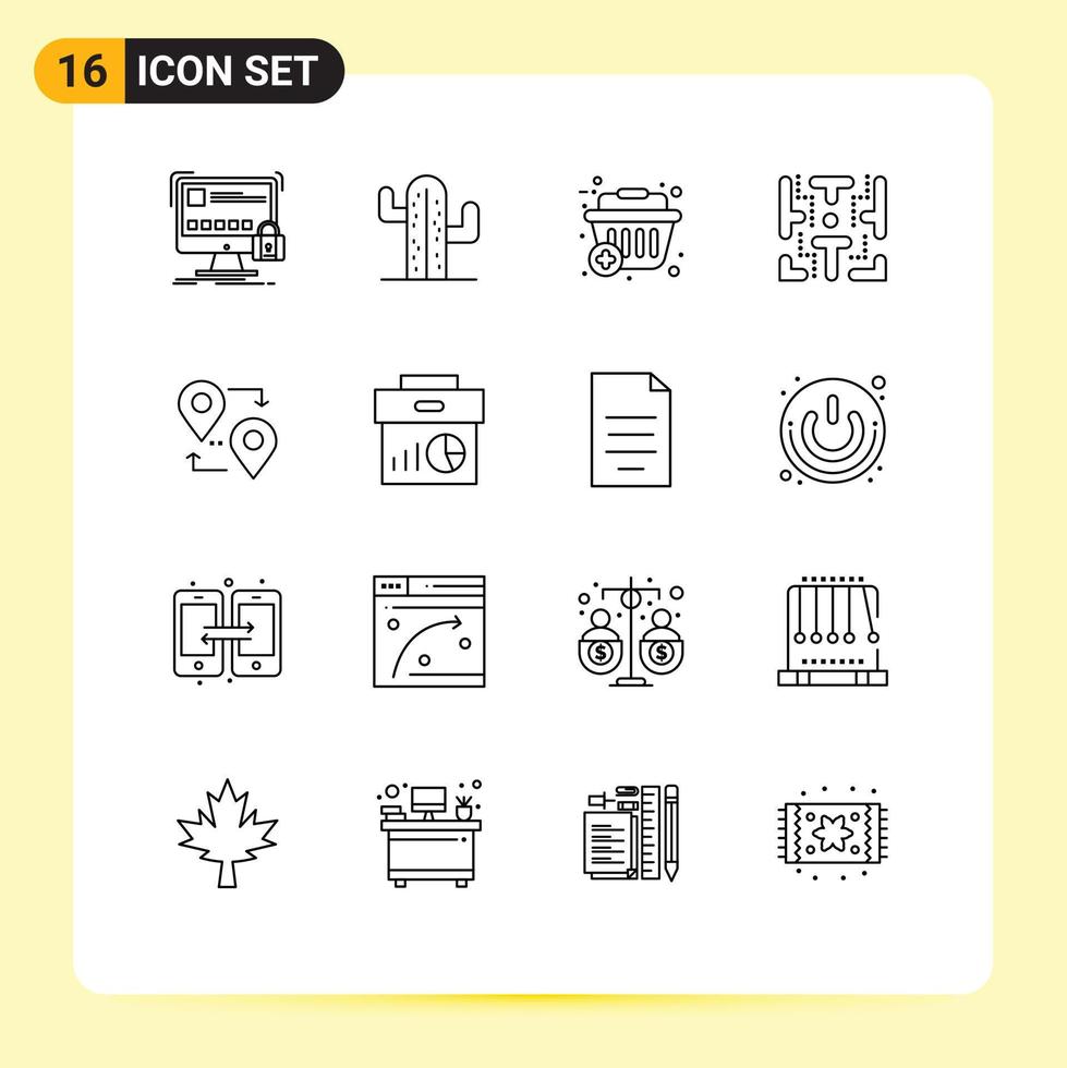 16 Universal Outlines Set for Web and Mobile Applications location game american fun shopping basket Editable Vector Design Elements