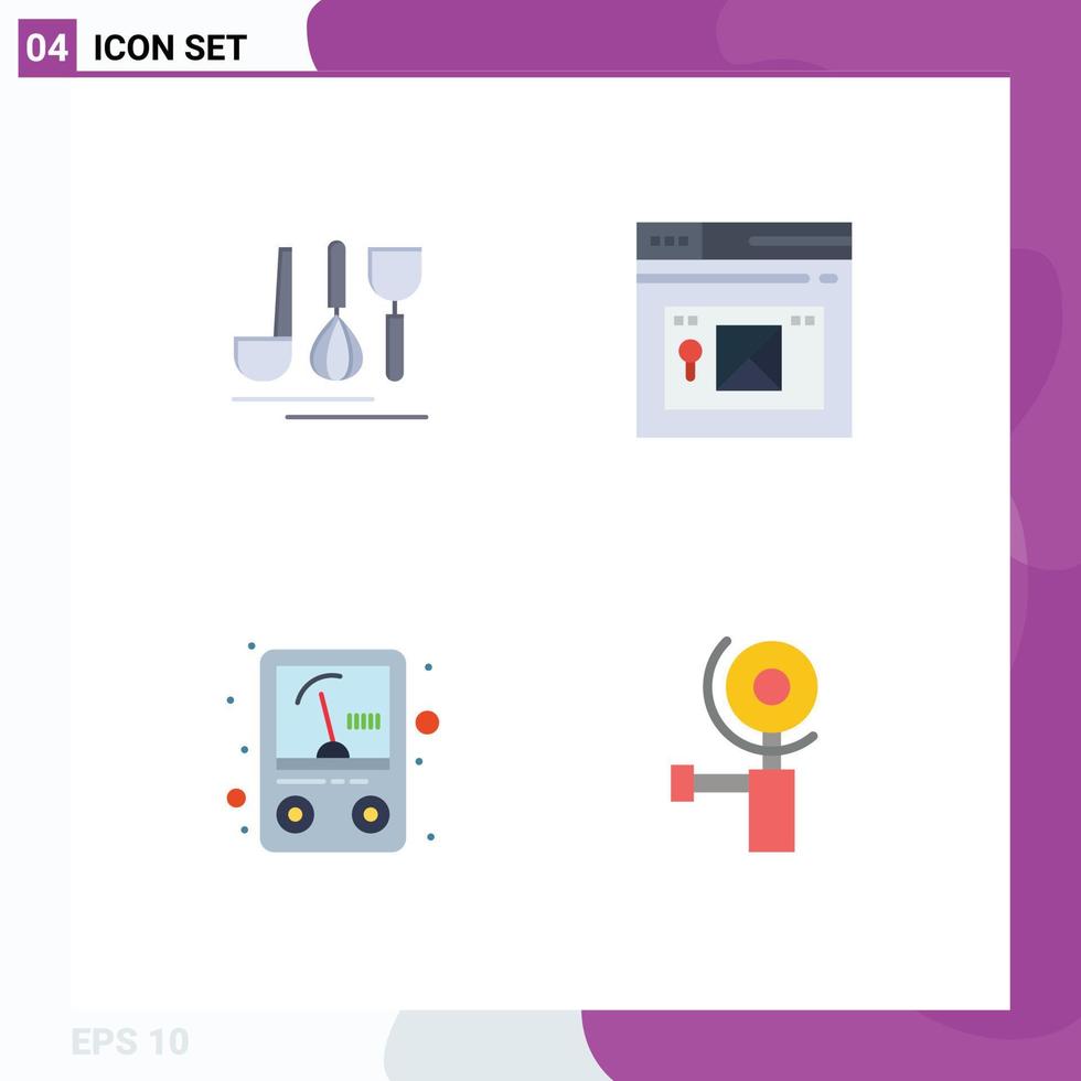 4 User Interface Flat Icon Pack of modern Signs and Symbols of cutlery meter travel web construction Editable Vector Design Elements