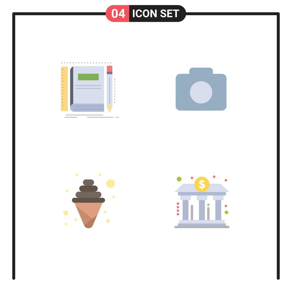 Flat Icon Pack of 4 Universal Symbols of book cream pocket camera party Editable Vector Design Elements