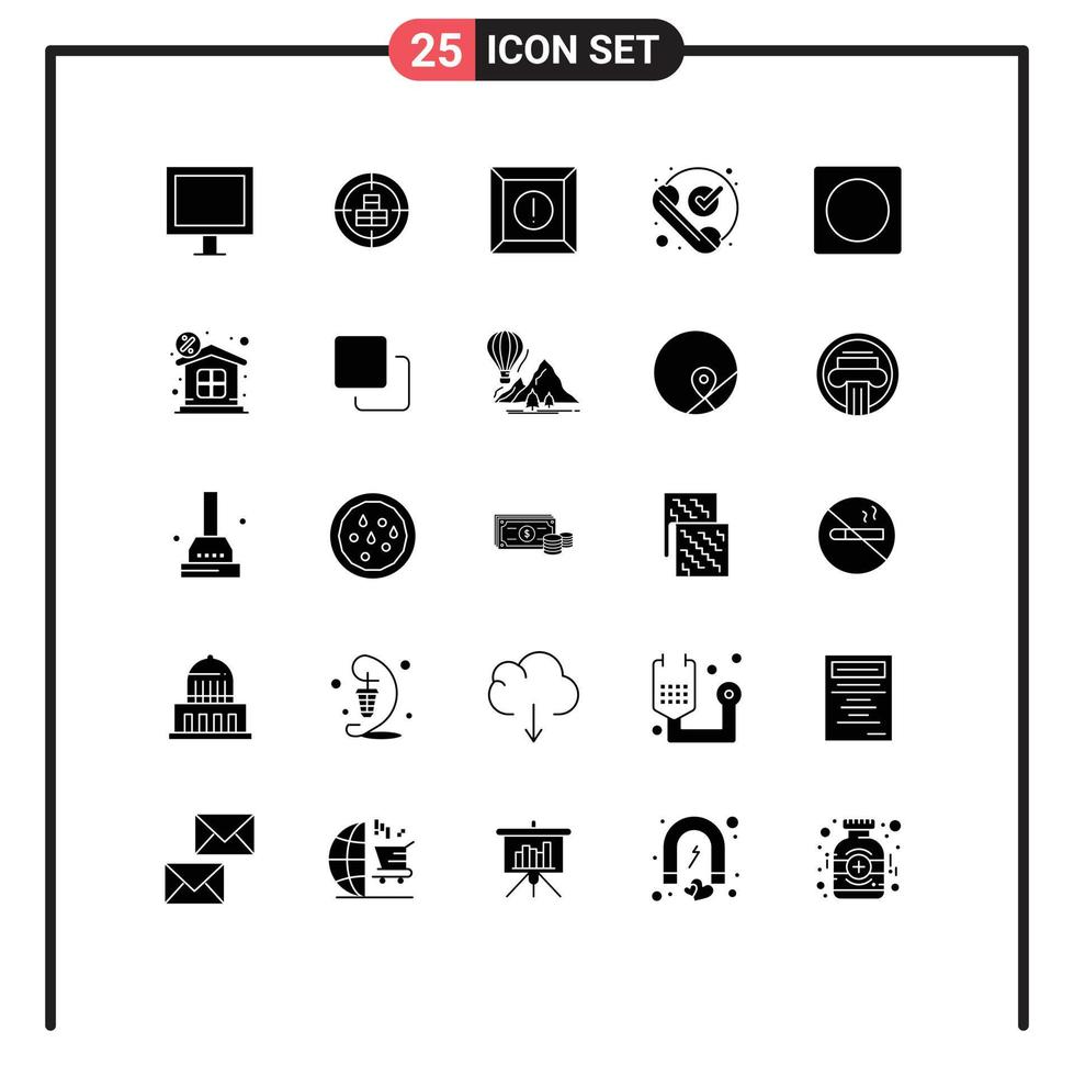 25 User Interface Solid Glyph Pack of modern Signs and Symbols of creative phone valentine ok call Editable Vector Design Elements