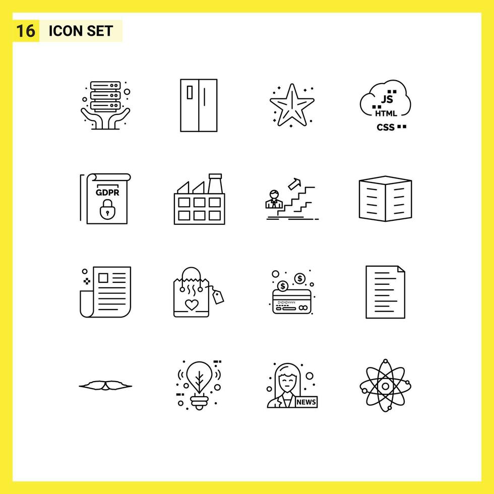 Pack of 16 creative Outlines of development coding beach code starfish Editable Vector Design Elements