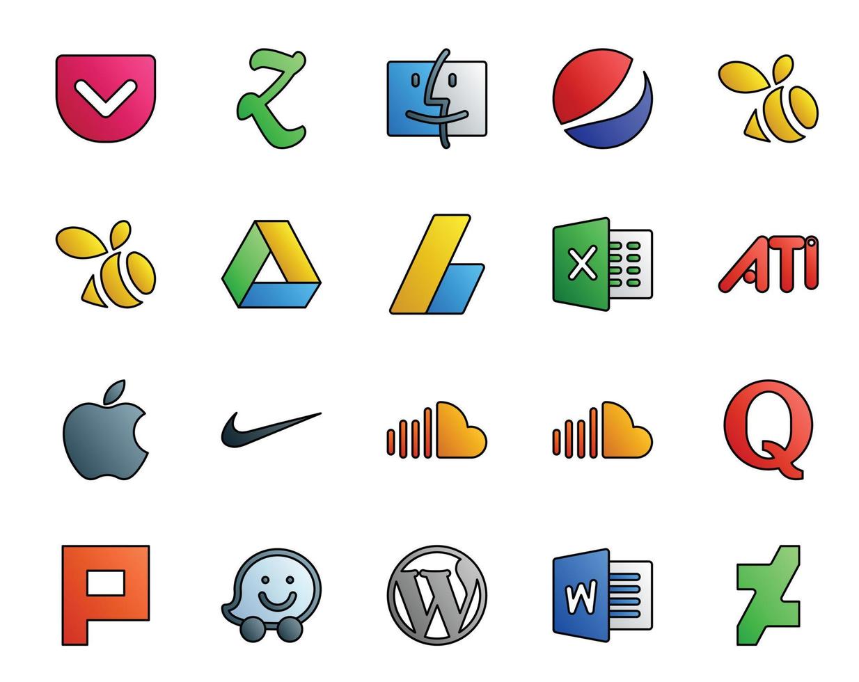 20 Social Media Icon Pack Including plurk quora excel music soundcloud vector