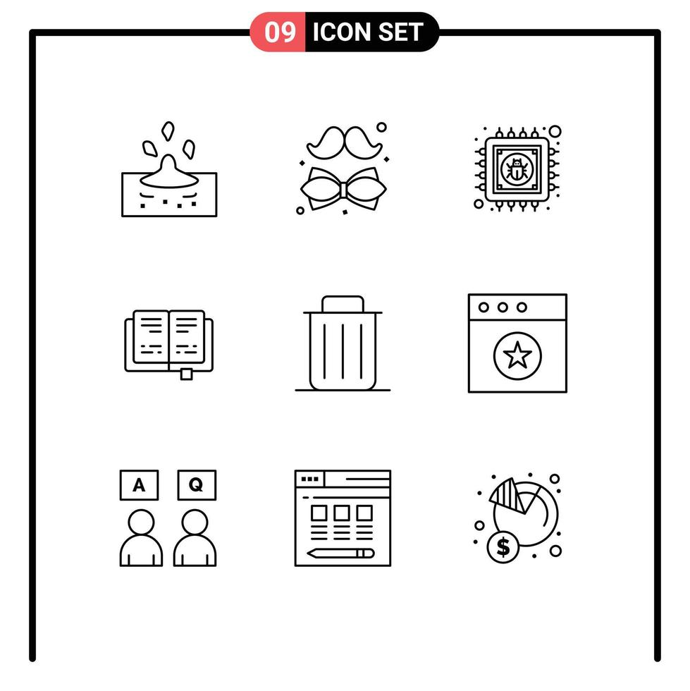 Set of 9 Modern UI Icons Symbols Signs for garbage knowledge day education information Editable Vector Design Elements