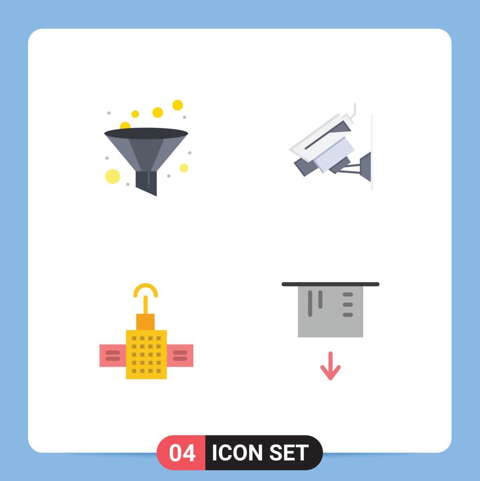 Mobile Interface Flat Icon Set of 4 Pictograms of analysis satellite camera surveillance card Editable Vector Design Elements
