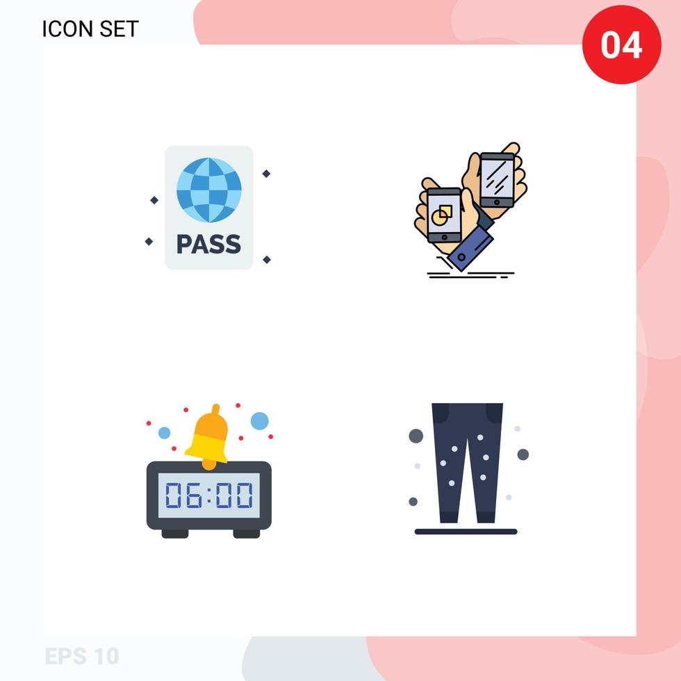 Set of 4 Vector Flat Icons on Grid for beach product pool brand clock Editable Vector Design Elements