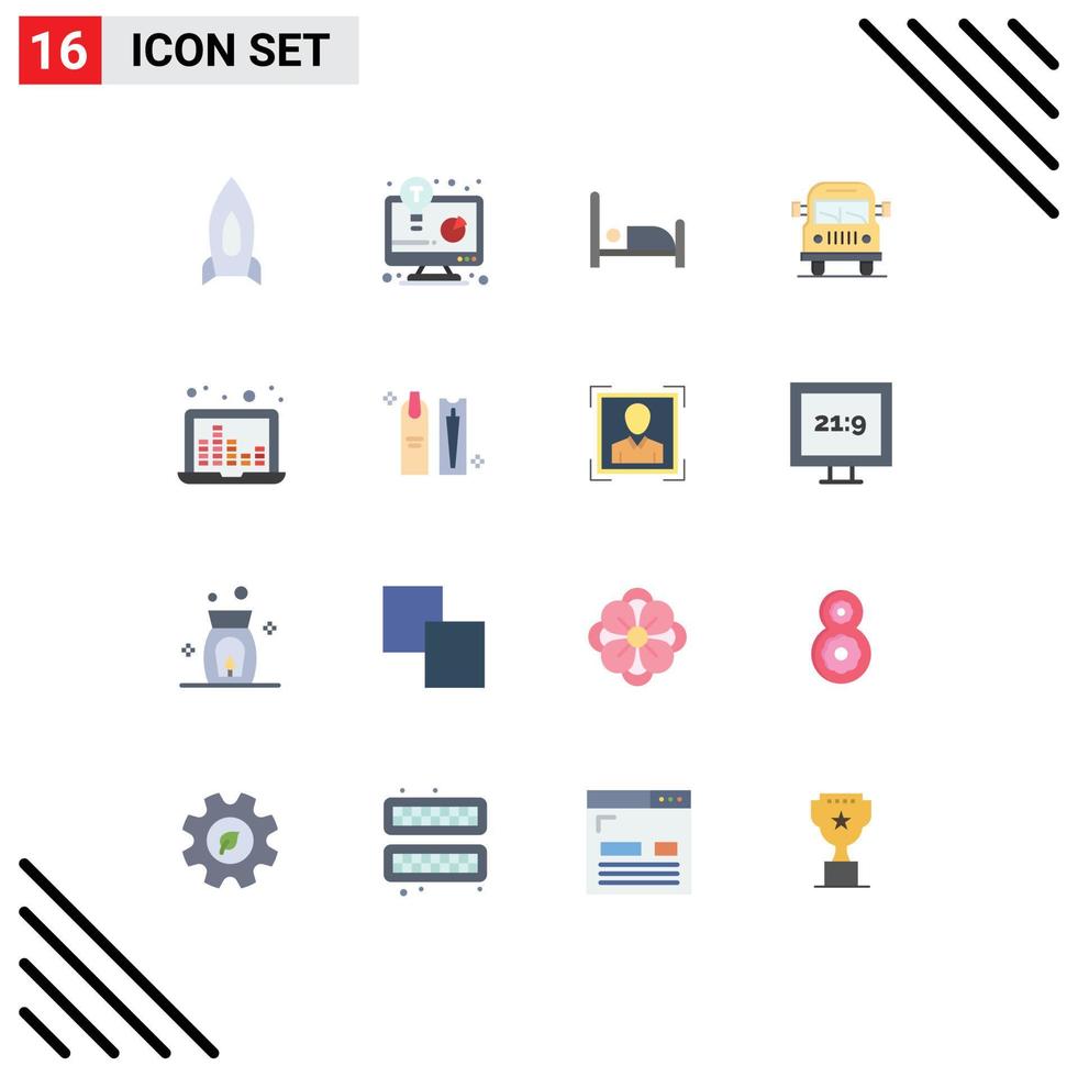 Modern Set of 16 Flat Colors and symbols such as sound bars education business solution vehicle truck Editable Pack of Creative Vector Design Elements
