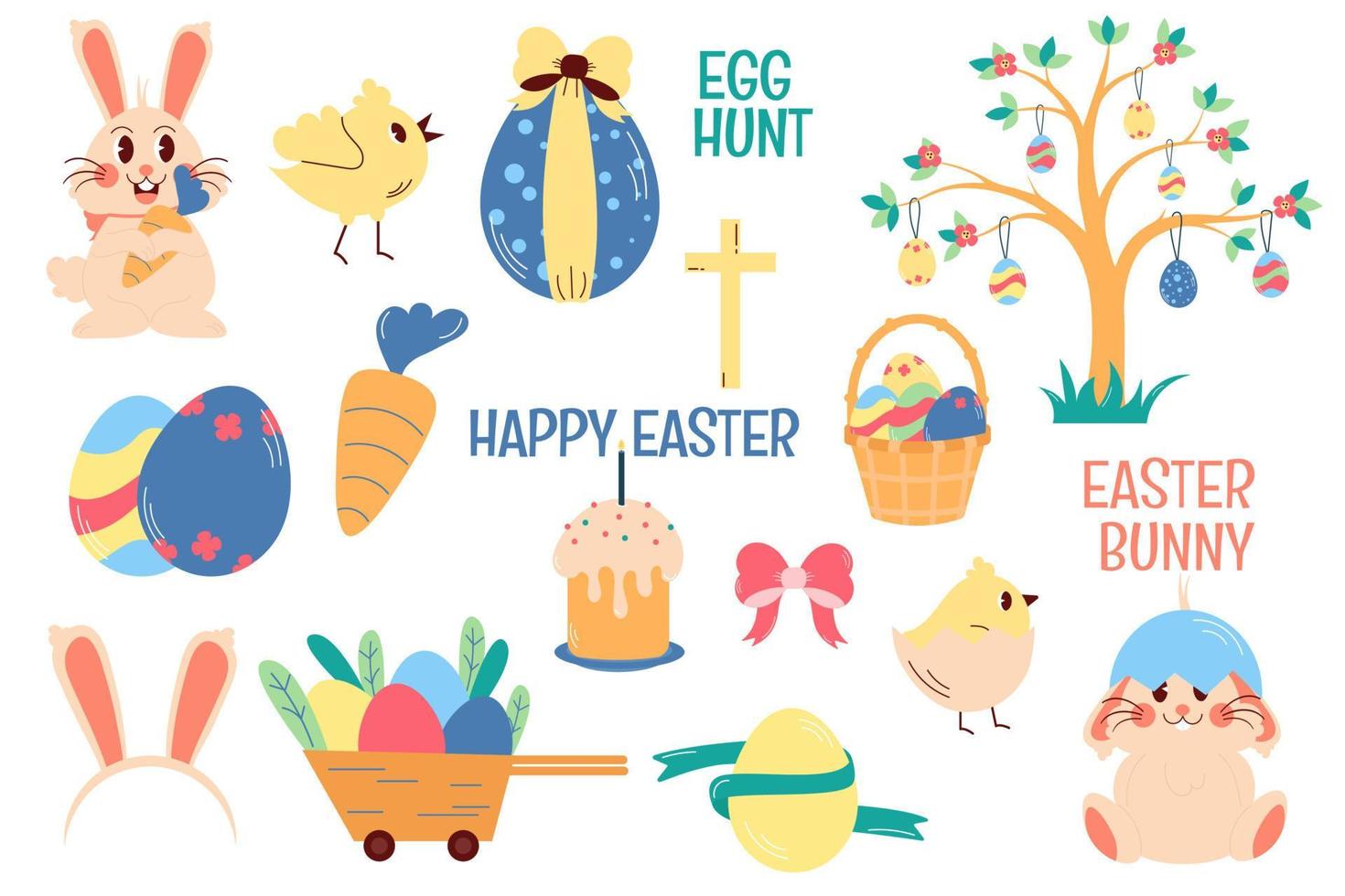 Easter day decorative elements. Easter symbols set. vector