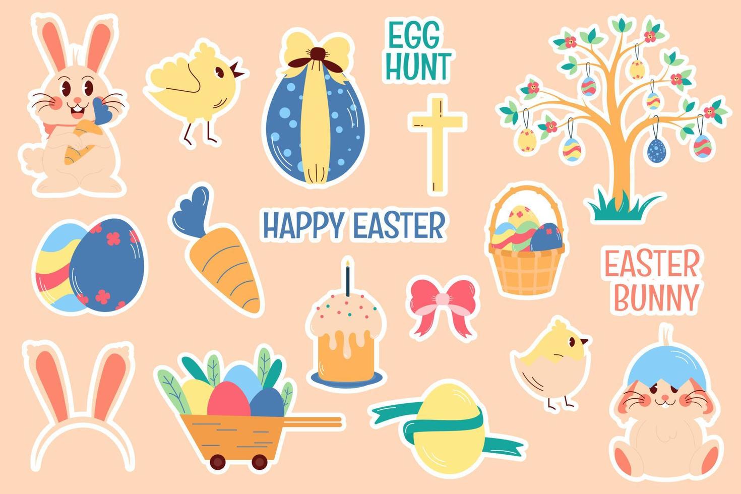 Easter day decorative elements  stickers. Easter symbols set. vector