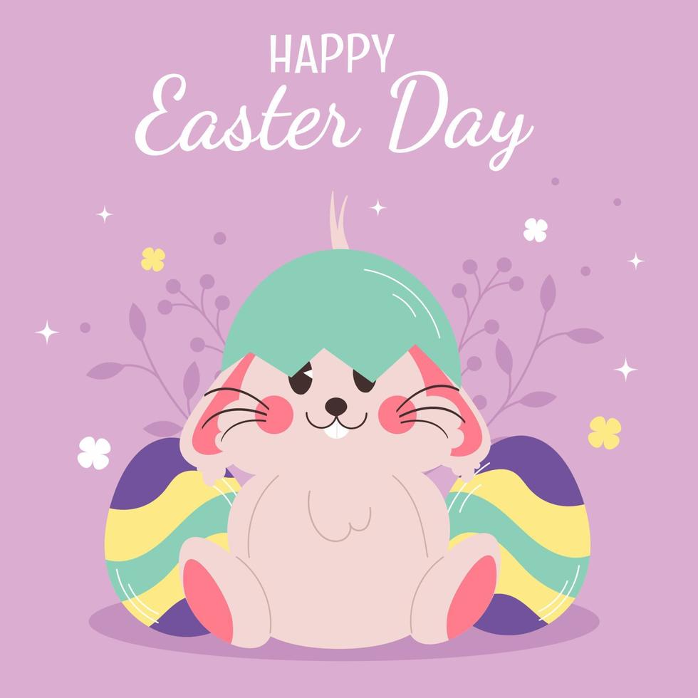 Flat easter background. Rabbit, eggs vector