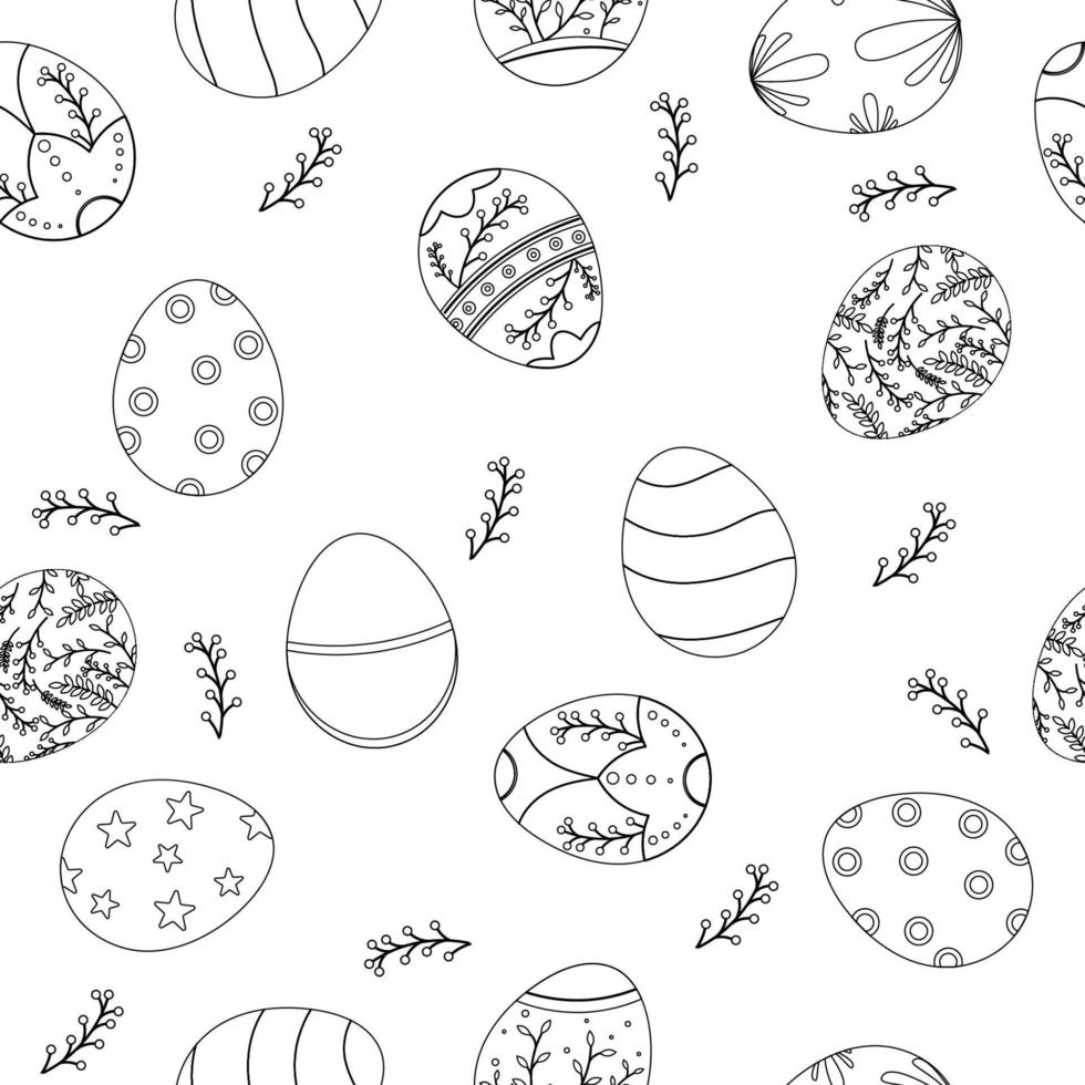 Seamless pattern outline hand drawn easter eggs illustration vector