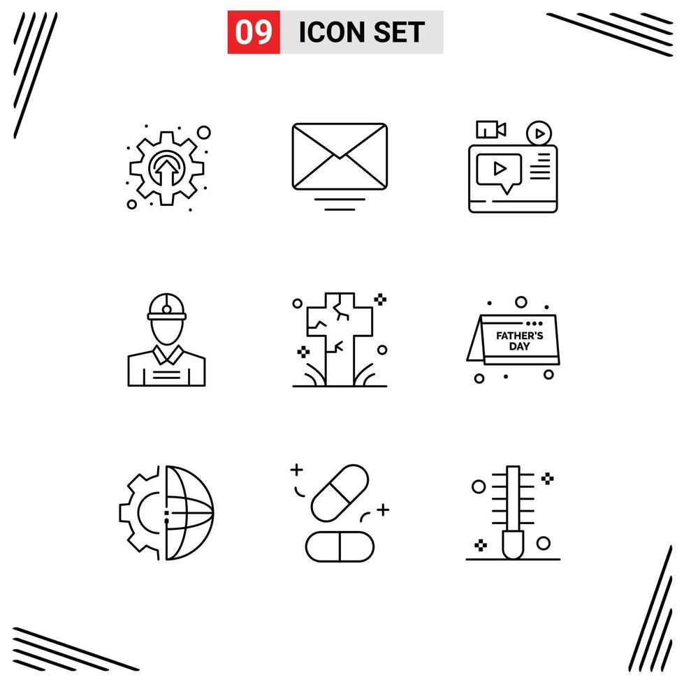 Group of 9 Modern Outlines Set for cross work record worker construction Editable Vector Design Elements