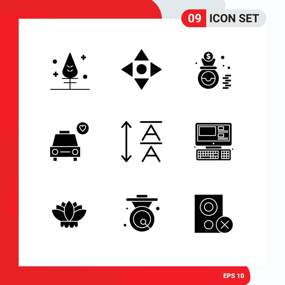 Set of 9 Modern UI Icons Symbols Signs for system computer money leading heart Editable Vector Design Elements