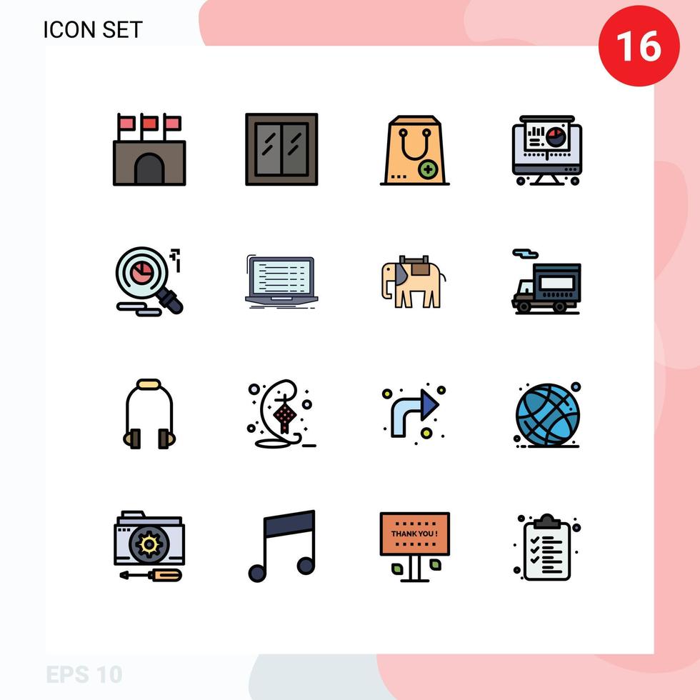 Modern Set of 16 Flat Color Filled Lines Pictograph of research projector window computer e Editable Creative Vector Design Elements