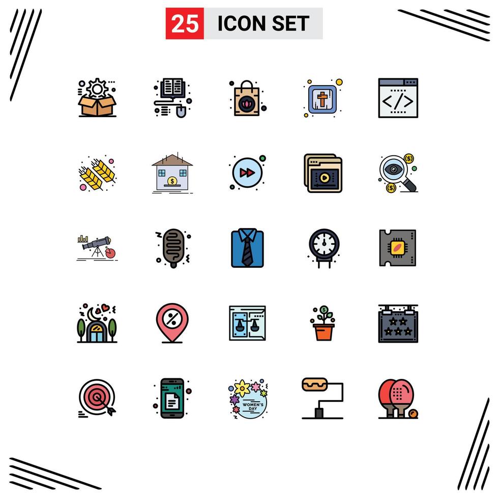 25 Thematic Vector Filled line Flat Colors and Editable Symbols of seo interface handbag engine cross Editable Vector Design Elements