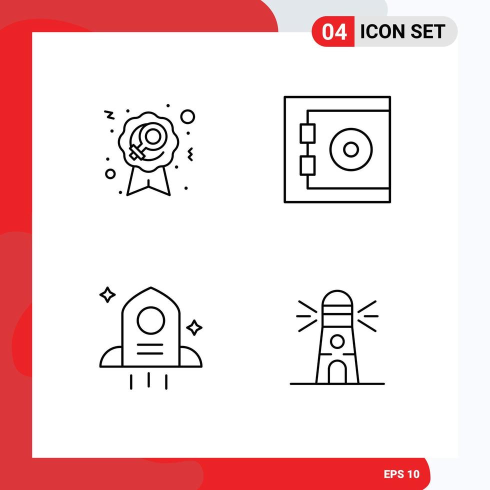 Line Pack of 4 Universal Symbols of badge space woman safe building Editable Vector Design Elements