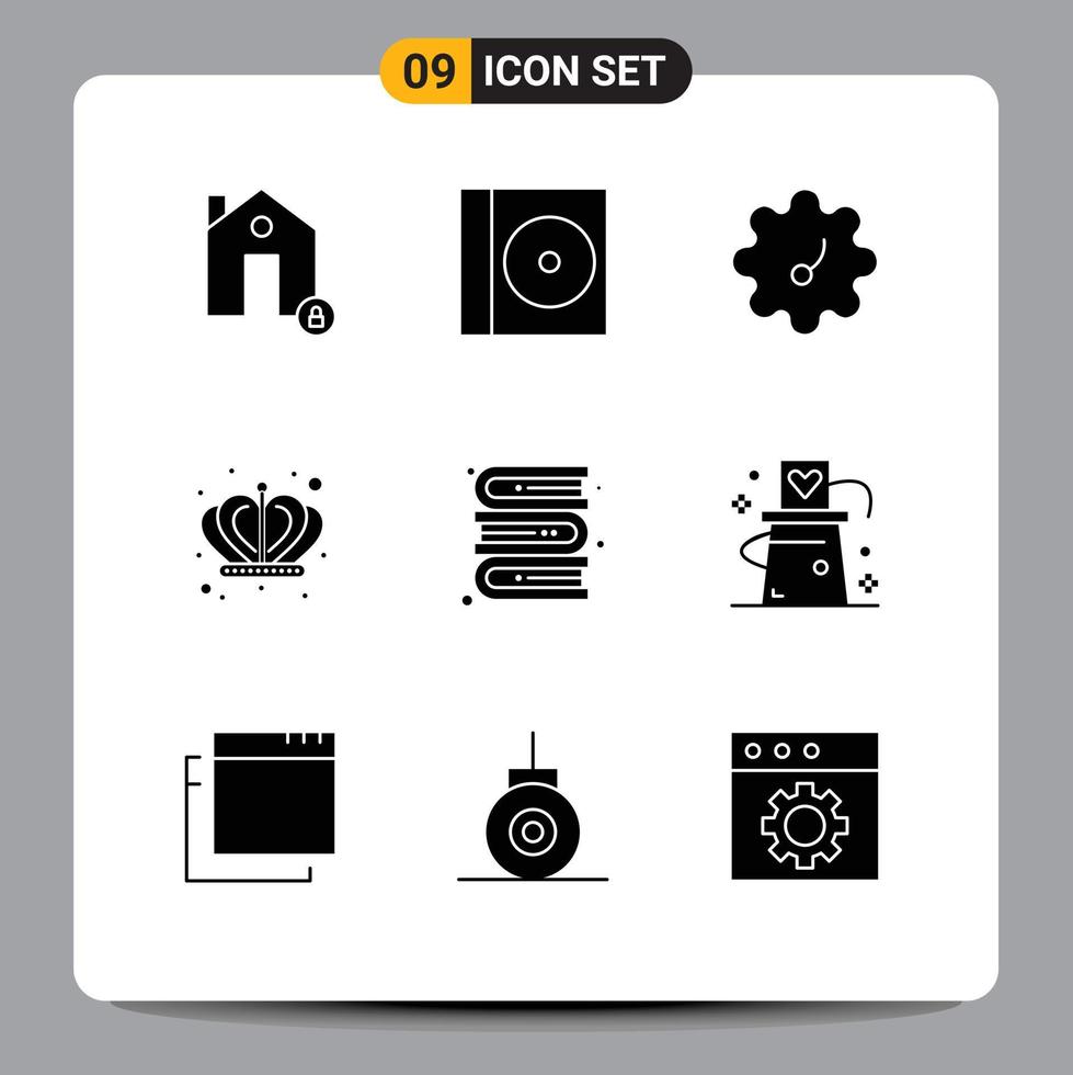 Set of 9 Vector Solid Glyphs on Grid for hat library patterson bookshelf king Editable Vector Design Elements