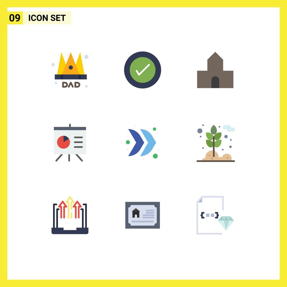 Set of 9 Modern UI Icons Symbols Signs for right arrow cathedral church presentation analytics Editable Vector Design Elements