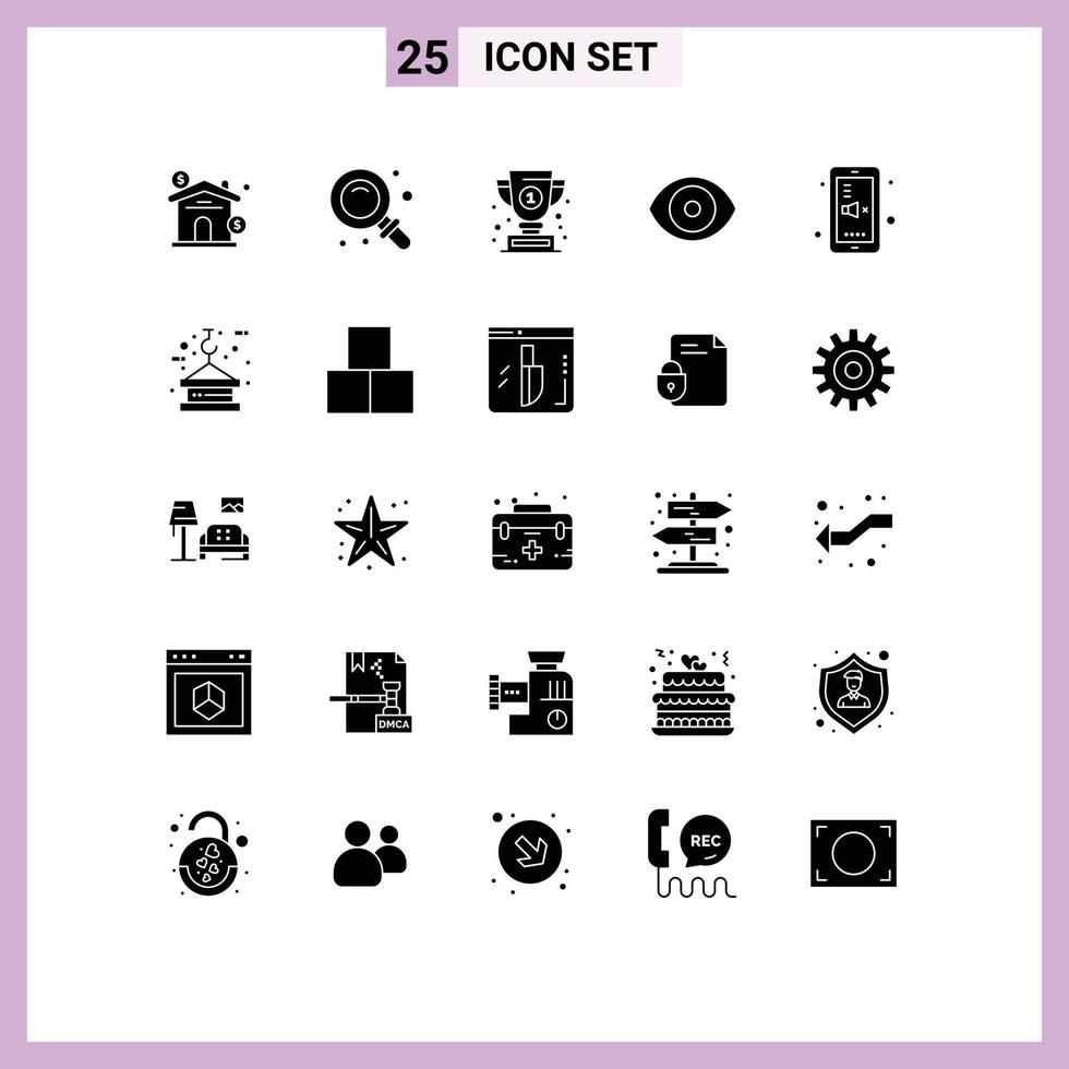 Mobile Interface Solid Glyph Set of 25 Pictograms of education science award lab biology Editable Vector Design Elements
