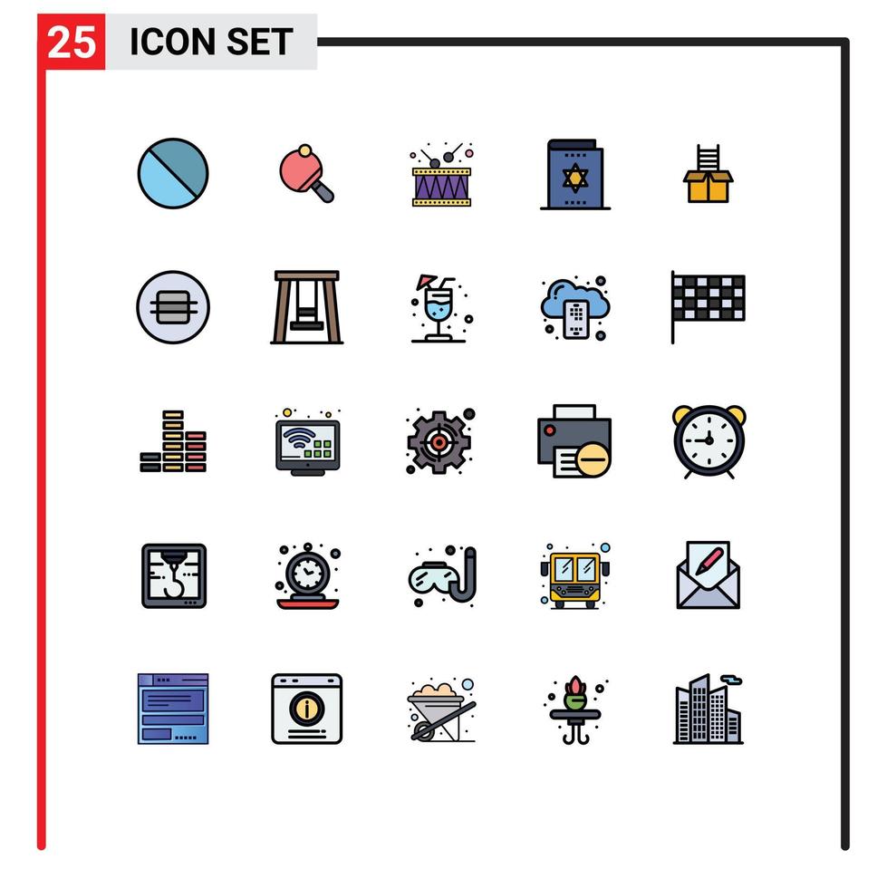 25 Universal Filled line Flat Color Signs Symbols of box magic book drum magic halloween Editable Vector Design Elements