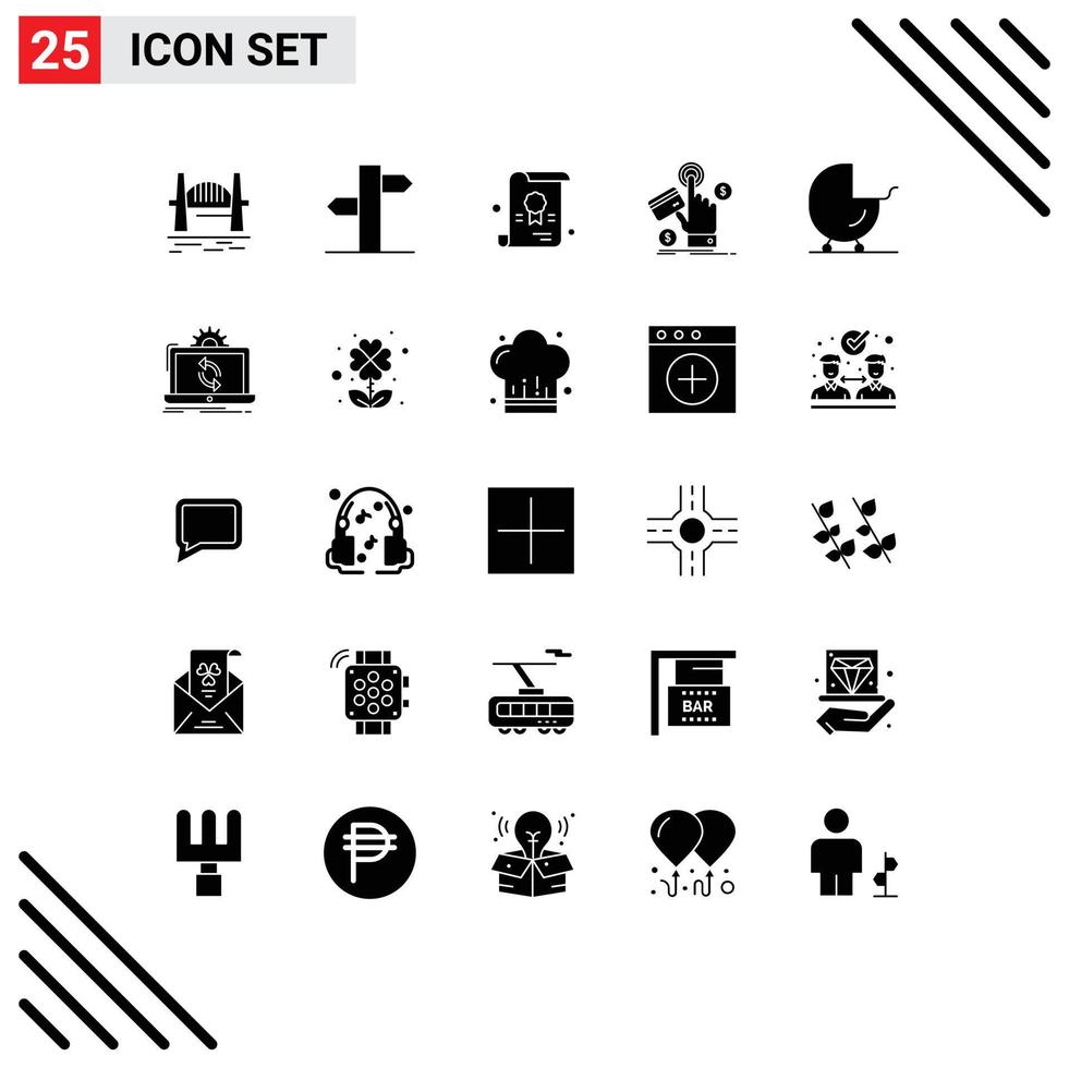 Pack of 25 Modern Solid Glyphs Signs and Symbols for Web Print Media such as baby payment signal pay ppc Editable Vector Design Elements