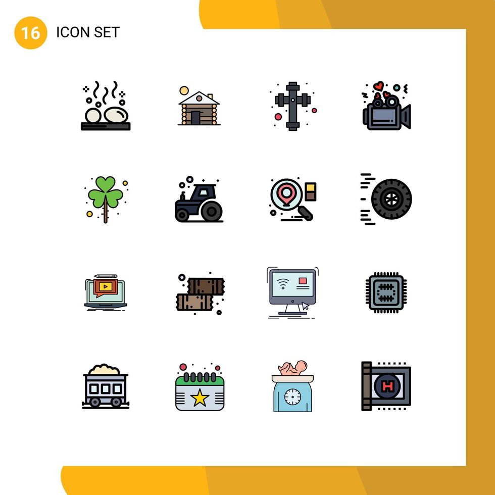 16 User Interface Flat Color Filled Line Pack of modern Signs and Symbols of leaf wedding home video love Editable Creative Vector Design Elements