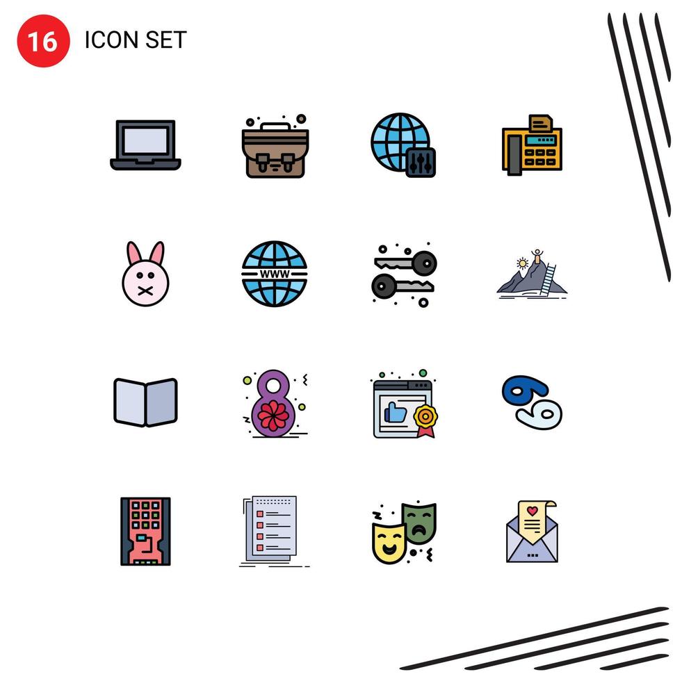 Modern Set of 16 Flat Color Filled Lines Pictograph of security rabbit server settings easter fax machine Editable Creative Vector Design Elements