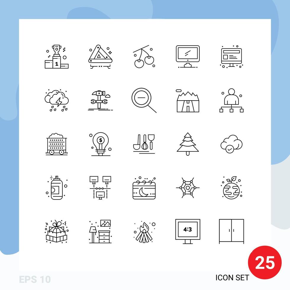 User Interface Pack of 25 Basic Lines of pc device sign monitor easter Editable Vector Design Elements