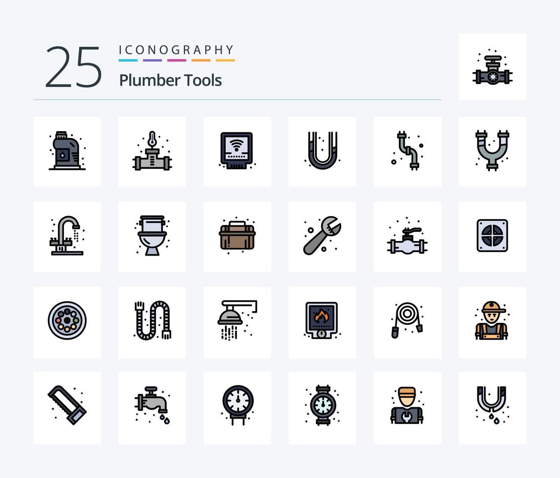 Plumber 25 Line Filled icon pack including faucet. plumbing. detector. plumber. mechanical vector