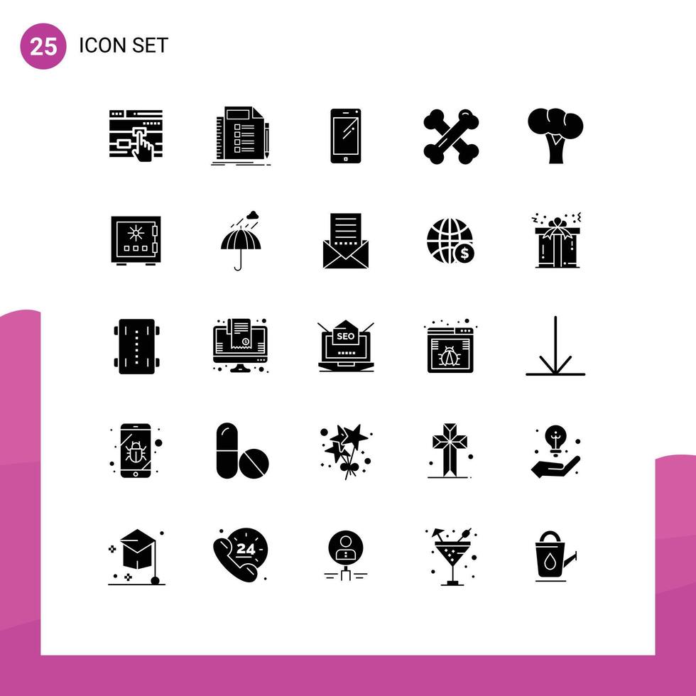 Set of 25 Commercial Solid Glyphs pack for rheumatism calcium task bone health huawei Editable Vector Design Elements
