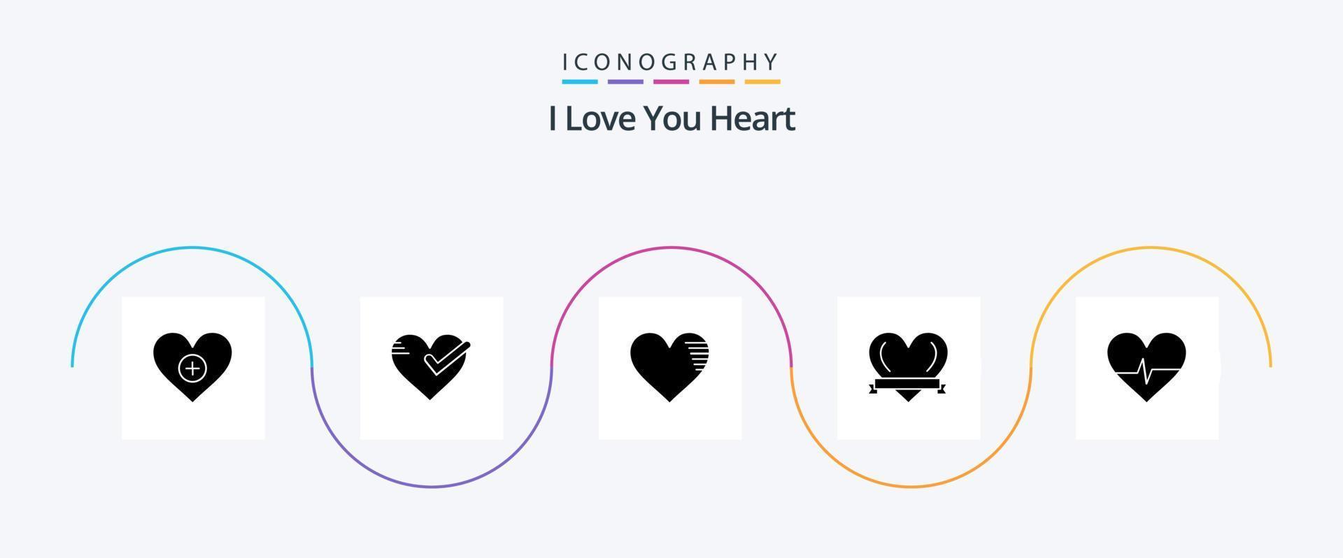 Heart Glyph 5 Icon Pack Including beat. love. tick. heart. favorite vector