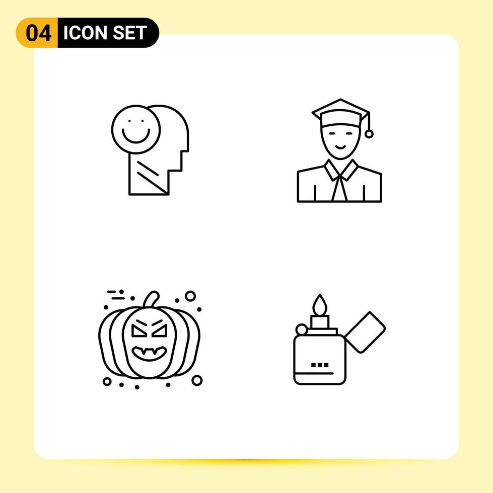 Modern Set of 4 Filledline Flat Colors Pictograph of happiness face life education pumpkin Editable Vector Design Elements